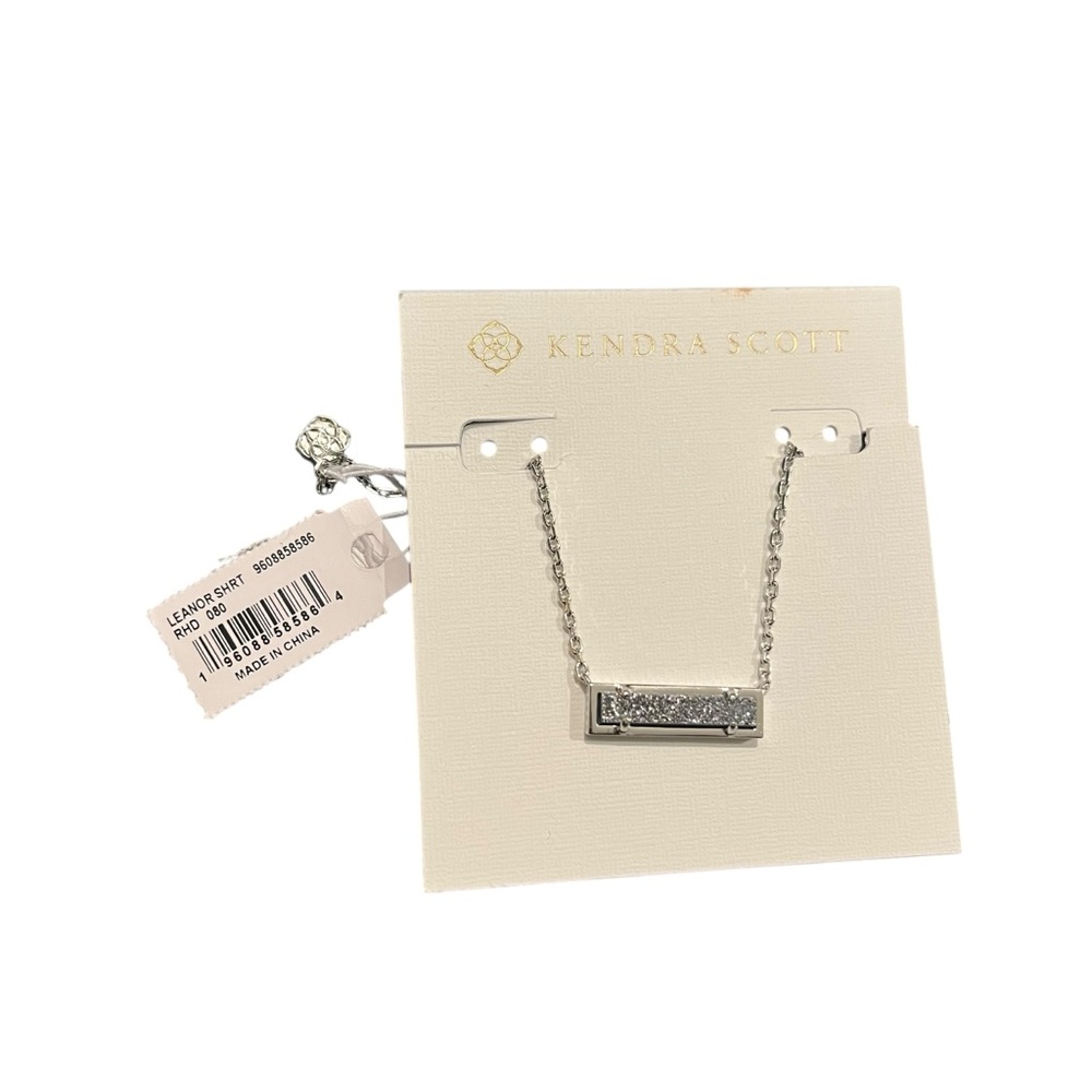 NWT, Kendra Scott Leanor Silver Short Pendant Necklace  in Platinum Drusy - Picture 9 of 12